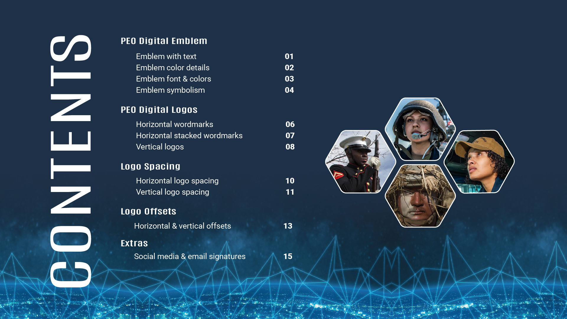 PEO Digital Logo Branding Guide Contents page